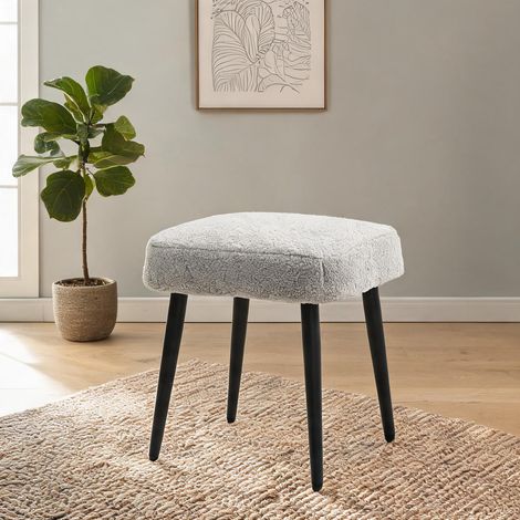 Pouf coloris gris clair en polyester acier 42 x 42 x 44 cm (1/5)