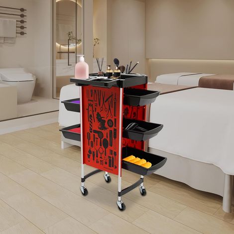 Salon-Werkzeugwagen mit 5 Schubladen mit einem Gewicht von ca. 80 kg für Salon und Nagelkunst, Spa (rot)