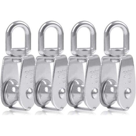 Einzelrolle für Kabel 15 mm Edelstahl, Kletterrolle, Lastrollenrolle, Hubrollenkapazität – 4 Stück, Silber