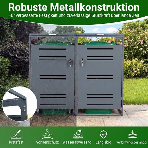 Rangement extérieur discret, cache-poubelles double 132 x 80 x 117 cm pour bacs 120L/240L, garage ou jardin (1/5)