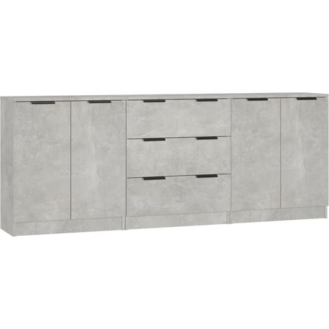 Aparador buffet cómoda mueble unidad de almacenamiento organizador cocina salón salón 3 piezas madera contrachapada gris 020037131
