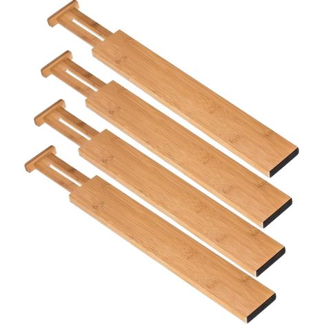 Ensemble de 4 séparateurs de tiroir en bambou réglables, taille 43 6.4 1.5cm – fermement fixé, avec ressort de tension – convient pour la cuisine et le Bureau (1/5)