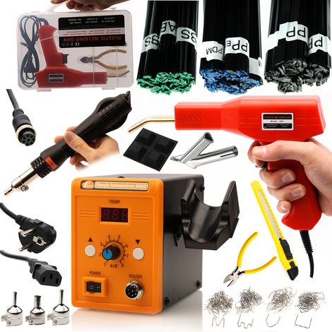 Estacion Hotair 858D – Soldador De Plastico 700W Set Varilla De Aporte 300g Grapadora 200 Grapas 100–500°C Reparacion Automovil (1/5)