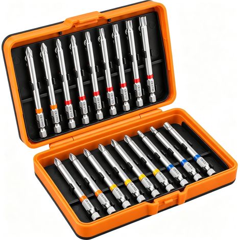 Lot de 18 embouts de tournevis longs de 90 mm 6,35 mm, embouts de tournevis à percussion magnétiques T4 - T40, tournevis étoilé, embouts de visseuse à percussion avec porte-embout magnétique