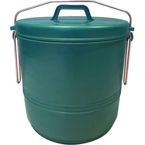 Poubelle compost 16L verte – Couvercle basculant – 100% plastique recyclé – Dimensions : 30 cm de diamètre, 34 cm de hauteur – Aluminium Et Plastique