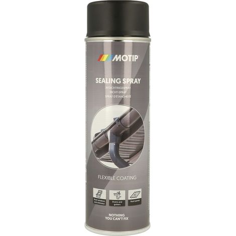 Motip Sealing Spray - Abdichtspray ideal zur Dachrinnen Abdichtung, Dicht Spray wasserdicht 500ml, schwarz matt (1/4)