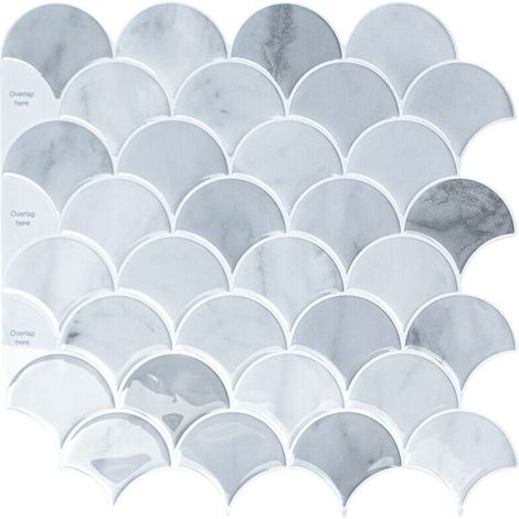 Papier Peint Carrelage Autocollant Modèle de secteur gris 30 x30 cm Style Mosaïque Sticker Mural Film Décoratif Imperméable pour Carreaux de Mur de Salle de Bains et de Cuisine