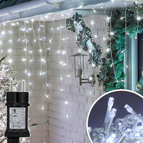 Jiubiaz 10M 200LEDs Eisregen Lichterkette Kaltweiß, Fenster Lichtervorhang mit 8 Modi IP44 Wasserfest, Weihnachtsbeleuchtung Party Balkon Garten Deko