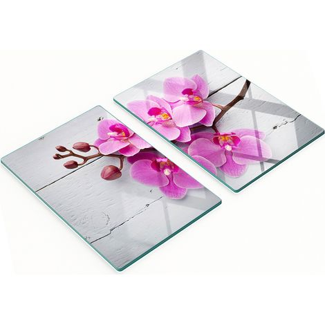 Tablas de cocina de vidrio templado con estampado de orqu铆deas sobre madera, 2x40x52 cm. (1/5)