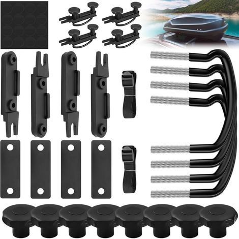 4 Pinces Fixation Coffre de Toit en U avec 8 Écrous de Blocage Robustes & 2 Bandages, Supports Attache Boulons en U Universels, Accessoires de Montage Bagages de Toit Van pour Voiture et Fourgonnette (1/4)