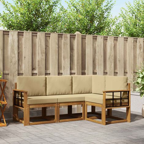 Outdoor-Sofagarnitur mit Kissen 4 pcs Natur und Beige