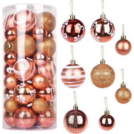 36 Pièces Boules de Noël, Orange Plastique Boules de Noel Ensemble d’Ornements Peints en Couleur Decorative Boule Sapin Noël Suspension Ornements Décoratifs Pendentifs Cadeaux (1/5)