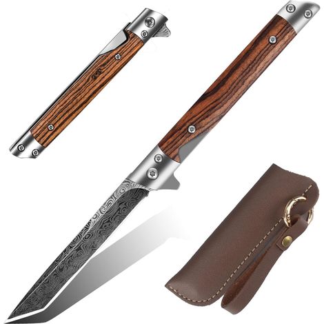 Couteau Pliant - Lame Acier Inoxydable M390 - Poignée Bois - Pour Camping Randonnée Chasse - 1 Pièce