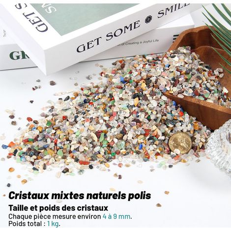 Cristaux Mixtes Naturels Polis Éclats de Pierre Colorés Gravier pour Décoration Vase Plante Aquarium et Bricolage 1kg