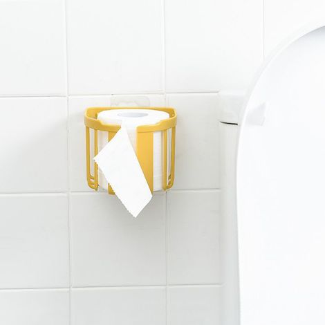 Portarotolo di carta igienica da parete in ABS, senza bisogno di forare, elegante, per bagno, cucina e toilette, colore giallo. (1/5)