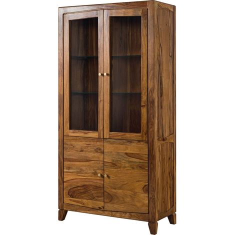 ANCONA 135 Vetrina in legno di sheesham - laccato / marrone 100x45x200