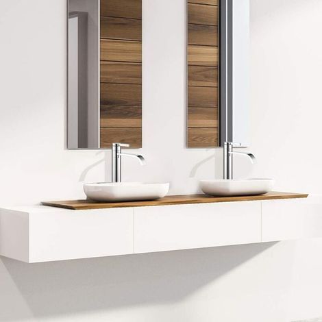 Robinet d'évier de salle de bain chromé, Bain Haut Bec Pivotant 360° - Mitigeur de Lavabo en Laiton Chromé Design Moderne pour Salle de Bain (1/2)