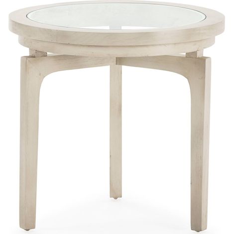 Table d'Appoint Élégance Bois Cèdre et Verre Blanc - Blanc Voilé Contemporain (1/3)