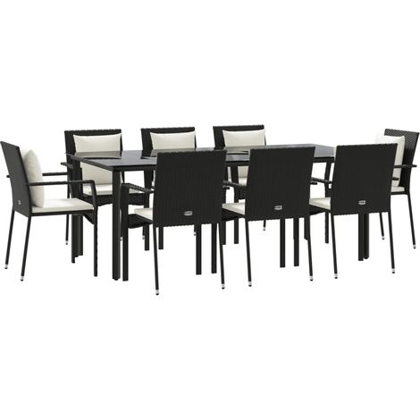 vidaXL Ensemble à manger jardin 9pcs et coussins noir résine tressée (1/5)