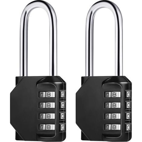 2 Pcs (Noir) Cadenas Code 4 Chiffres Long, Alliage de Zinc Cadenas à Combinaison Antirouille Cadenas Casier Code pour Placard Gym Garage (1/4)