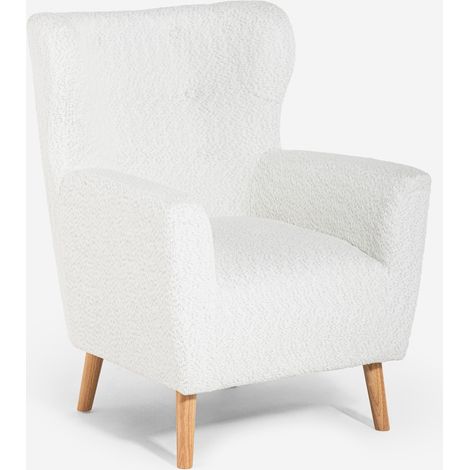 Poltrona bergere moderna da salotto in tessuto bouclé bianco Kamo