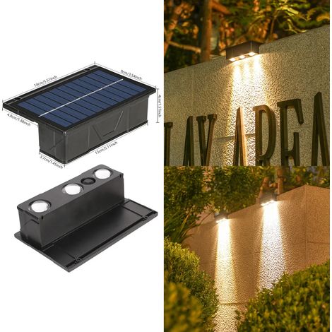 (1 lampe solaire murale 3 LED blanc chaud) - Étanche, pour extérieur, cour, balcon ou jardin. (1/5)
