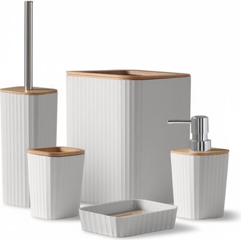 Set accessori bagno crema in plastica e bambù 5 pezzi – Show