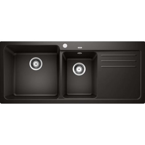 Blanco – Évier en silgranit 2 bacs 116x50 cm avec égouttoir à droite – Couleur noire – Pour sous-meuble 800 mm – 525945 (1/6)