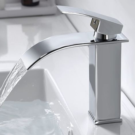 Modern Waterfall Bathroom Faucet, Elegant Design Sink Faucet, Brass Mixer Tap, Hot and Cold Water Available, Chrome Faucet G 3/8 (1/5)