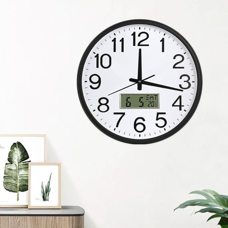 Horloge murale silencieuse avec affichage de la température - Horloge murale numérique radio-pilotée - 32 cm - Horloge moderne sans bruit de tic-tac avec calendrier LCD numérique - Horloge (1/5)
