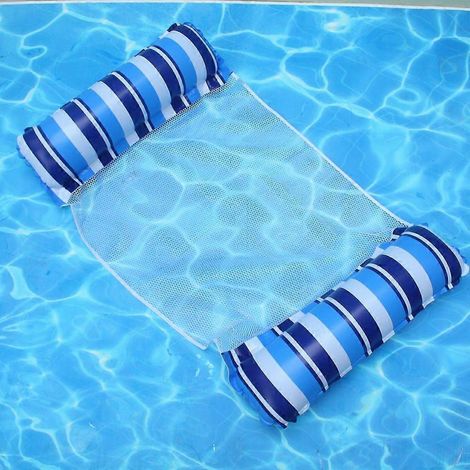 Bleu foncé - Bleu clairBouée gonflable en filet, hamac aquatique pliable de 125 à 70 cm, matelas de piscine multifonction pour adultes (1/4)