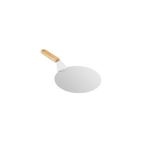 Pala redonda para pizza con mango de madera y bandeja de acero inoxidable para pizzas caseras, pasteles y masa, 25 cm - Plateada - Minimalista - Crezuo
