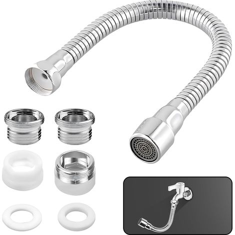 Rallonge de robinet de 20 cm,Rallonge Robinet Cuisine Flexible Embout Robinet Cuisine Extension de Robinet Flexible à 360° de Cuisine pour Salles de Bains,Balcon,Toilettes (1/5)