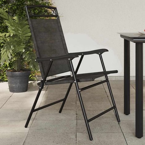 Lot de 8 chaises de jardin pliables en acier et textilène gris mélangé pour terrasse - PANGIVO (1/5)