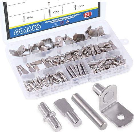 Lot de 120 chevilles pour étagère 4 styles - Plaqué nickel - Argenté