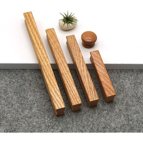 4 pièces de poignées en bois pour armoires de cuisine, poignées en bois massif pour meubles, longueur 18 cm - Poignée de porte, de tiroir, de placard, pour décoration