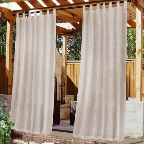 Rideaux en lin - Tissu imperméable en mélange lin-lin - Semi-transparents, filtrant la lumière et préservant l'intimité - Lot de 2 - Beige Terrasse/Véranda (1/5)