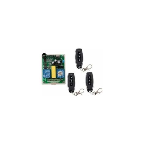 Télécommande radio 2 canaux, 1 récepteur + 3 émetteurs pour porte de garage tubulaire, kit radio, commande moteur treuil électrique, 220 V, fonction inverseur- Crezuo (1/4)