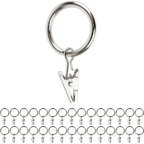 à Rideaux avec Anneaux 30 pièces en Couleur Argent diamètre 32 mm extérieur diamètre 25 mm intérieur Clip Rideau avec Crochet Pince (1/5)