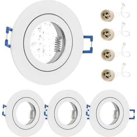 4x Spot LED Encastrable IP65 Cadre Avec Douille GU10, Spots de plafond en Fer Nickel brossé, Rond plat Spots Salle de bain spot cadre d'encastrement 68mm pour extérieur- intérie (1/5)