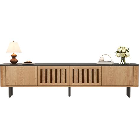 Meuble TV Moderne 190cm - Buffet Bas Salon avec Portes Grille - Chêne et Noir (1/5)