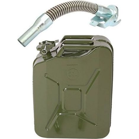 Accesorio de mantenimiento para herramientas eléctricas, bidón de combustible de acero de 20 litros, bidón de gasolina metálico, bidón de reserva con boquilla flexible, verde (1/5)