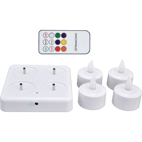 Bougies LED rechargeables sans flamme, effet scintillant, colorées, avec télécommande et base de chargement pour les fêtes. Prise 100-240 V. (1/5)