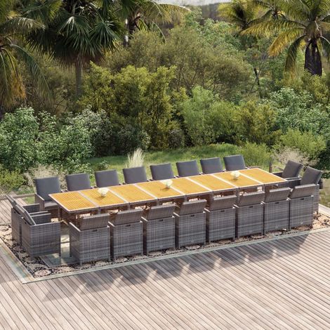 Set de comedor jardín 21 pzas con cojines ratán sintético gris