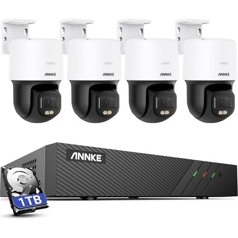 ANNKE 5MP PT PoE Outdoor Surveillance Kit including 4 F.10 IP cameras with night vision, 340° to 110° pan/tilt angle, two-way audio, remote access, motion alert, and a 1TB 8-channel H.265+ network vid (1/5)