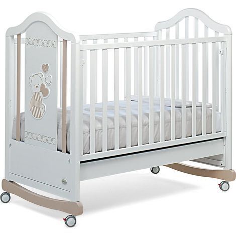 Foppapedretti Lettino con Sponda a Scomparsa Dolcecuore 450, Legno di Faggio, Made in Italy, Rete a Doghe di Faggio, Regolabile a Doppia Altezza, 4 ruote, 131x78x118 cm, Bianco (1/3)