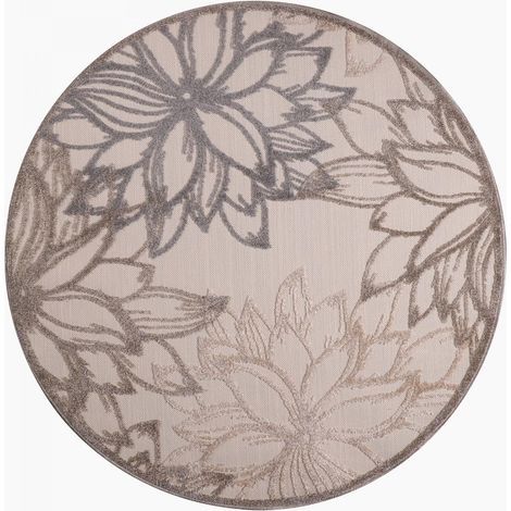 Tapis extérieur kilim Ø150cm crème rond CHIMEK
