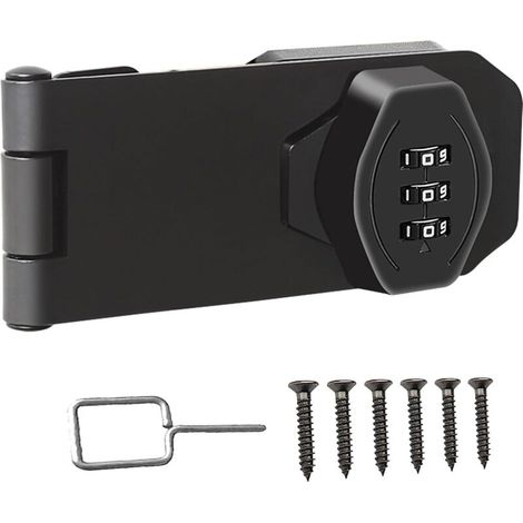 Zahlenschloss – 3-stellige Zahlenkombination – Sicherheits-Schiebeschloss für kleine Türen, Schränke, Schiebetüren, Badezimmer – Schwarz – 10 cm – Einbruchsicher (1/5)