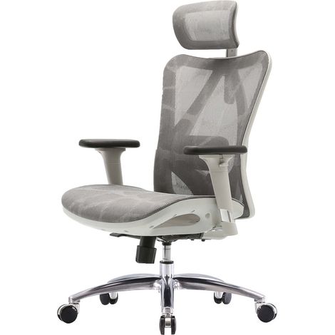 SIHOO poltrona ufficio ergonomica braccioli regolabili 150kg tessuto bianco e grigio