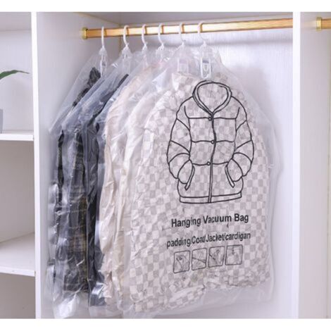 Lot de 4 sacs sous vide à suspendre, sac de compression sous vide suspendu, sacs de rangement transparents pour vêtements, manteaux, vestes (90 x 67 cm) (1/5)